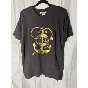 Vintage K Avio Designs Black T Shirt Gold Anchor Sword Graphic Tee